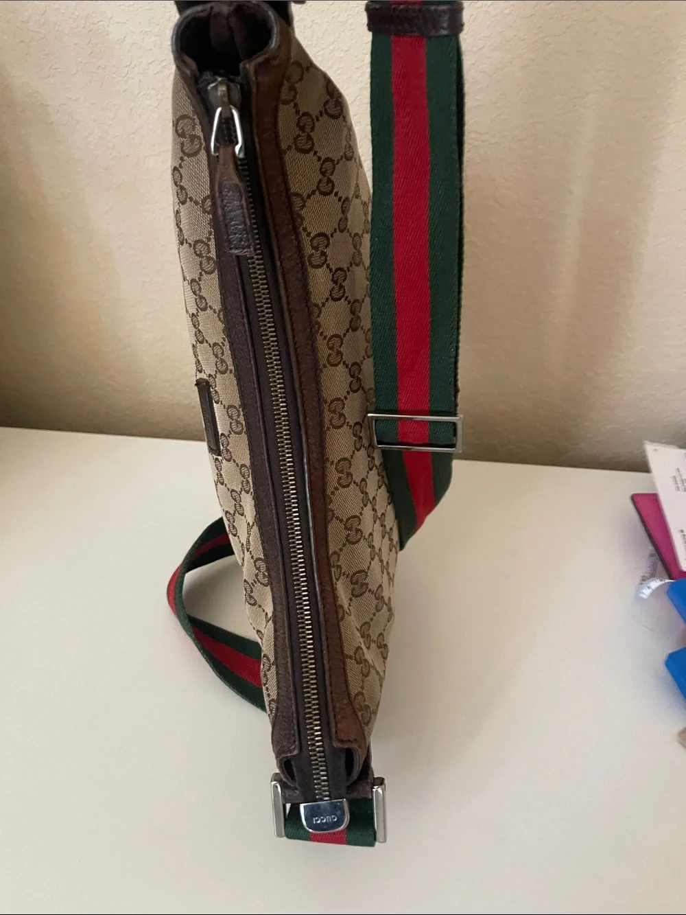 Gucci Beige/Brown GG Canvas Hobo with Green and Red Web Strap